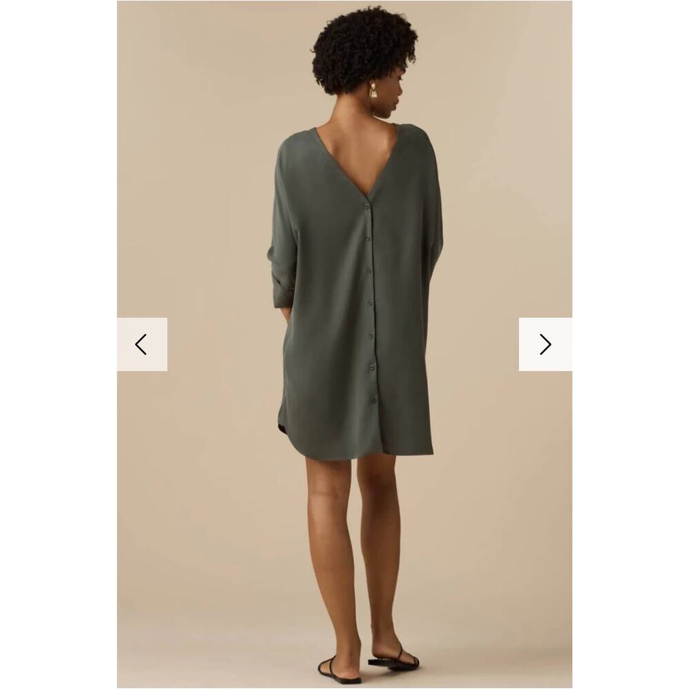 VETTA Tencel Button Down The Boyfriend Shirt Dress in Olive Green // S - Picture 14 of 15